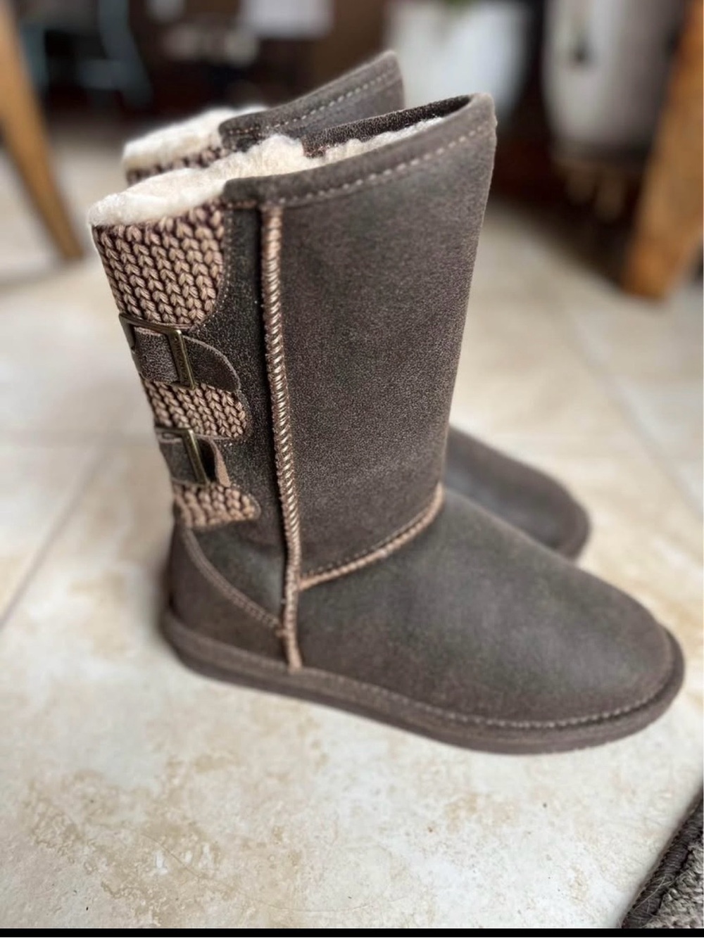 BearPaw Women's Brown Suede Shearling-Lined Winter Boots